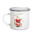 Merry Christmas Santa With Reindeer Gold Stars Mid Century Merry Christmas Enamel Hot Chocolate Camping Mug