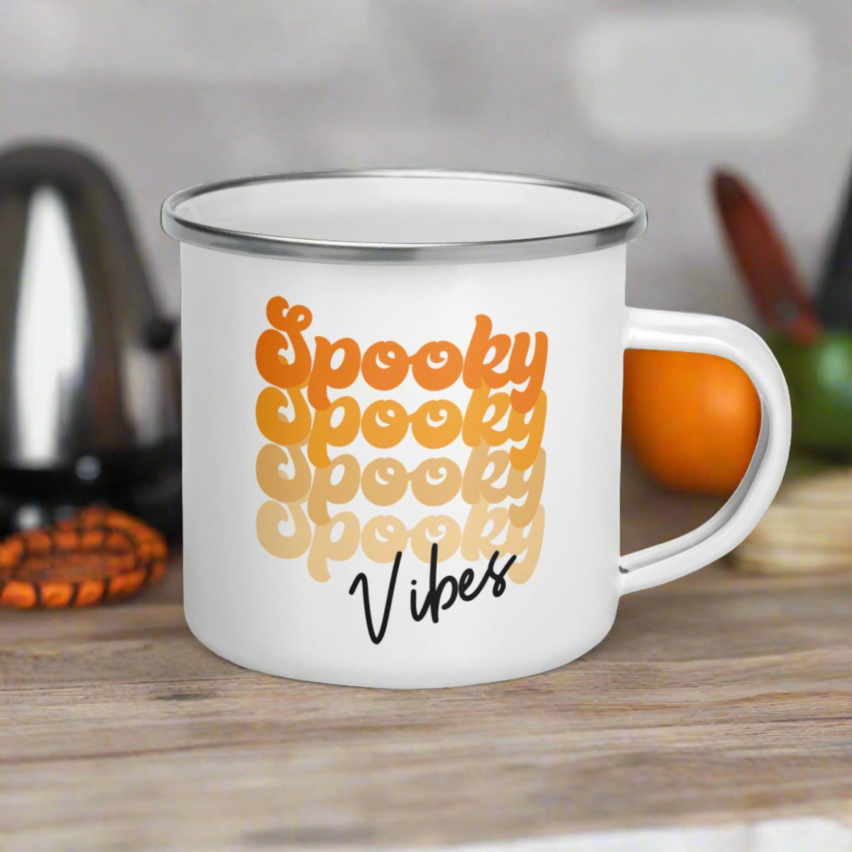 Spooky Vibes Halloween Hot Chocolate Camping Enamel Mug