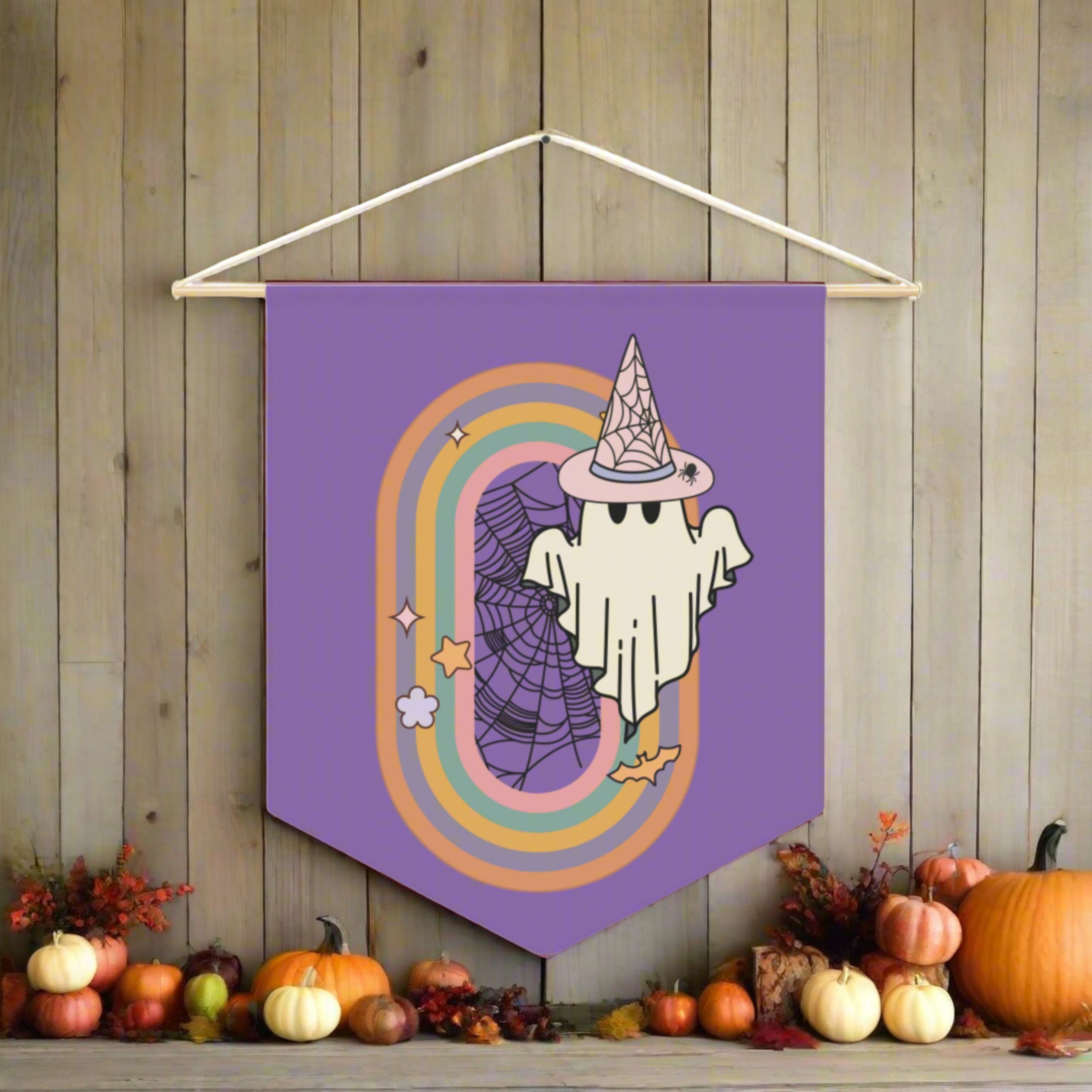 Witch Ghost Retro Boho Halloween Wall Hanging Banner Flag