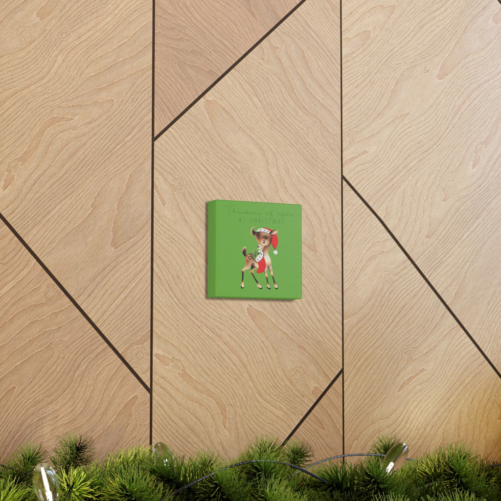 Thinking Of You At Christmas Mid Century Cute Reindeer Canvas Gallery Wrap