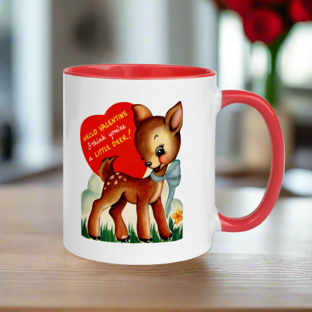 Little Deer Retro Midcentury Valentine's Day Glossy Coffee Mug