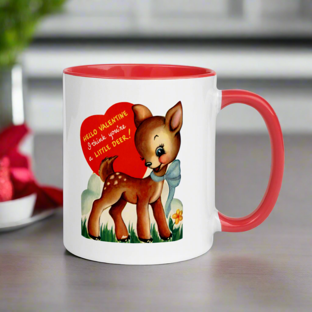 Little Deer Retro Midcentury Valentine's Day Glossy Coffee Mug