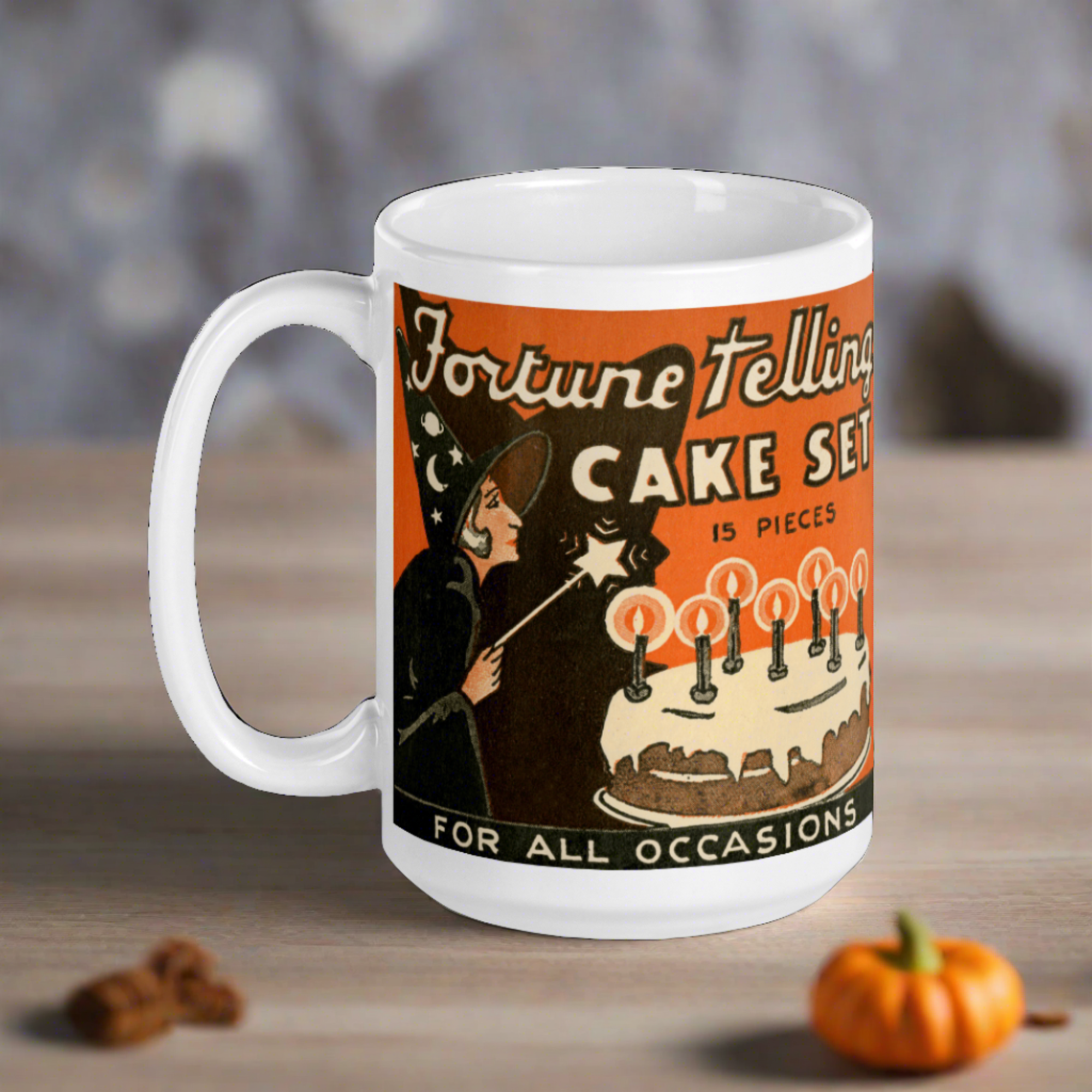 Fortune Telling Cake Set Retro Vintage Halloween Print Glossy Coffee Mug