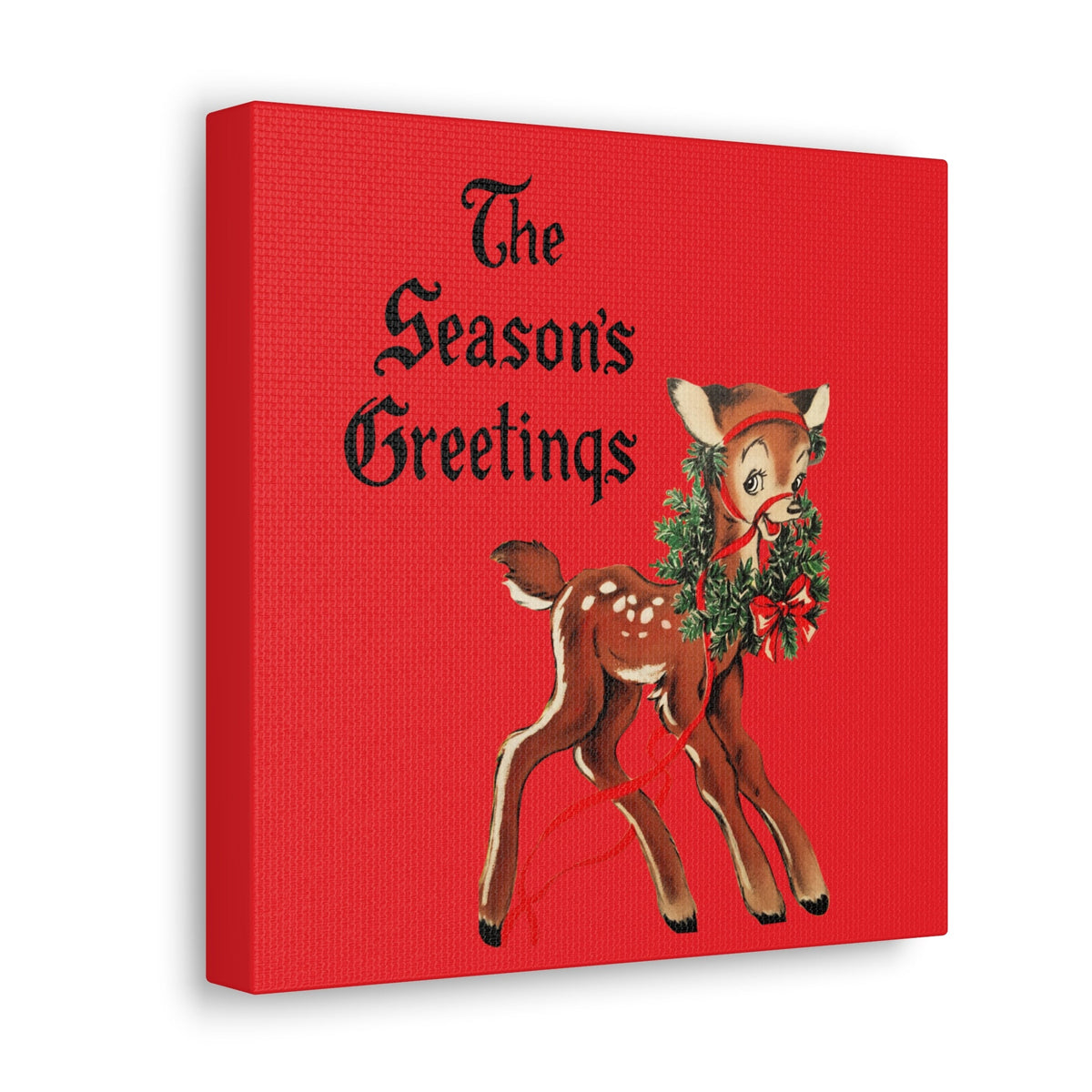 The Season's Greetings Retro Reindeer With Wreath Canvas Gallery Wrap