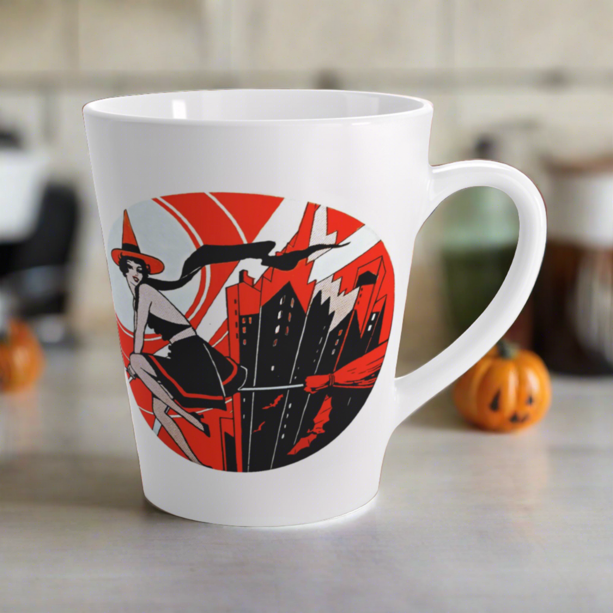 Flapper Witch Retro Deco Vintage Halloween Print Latte Coffee Mug