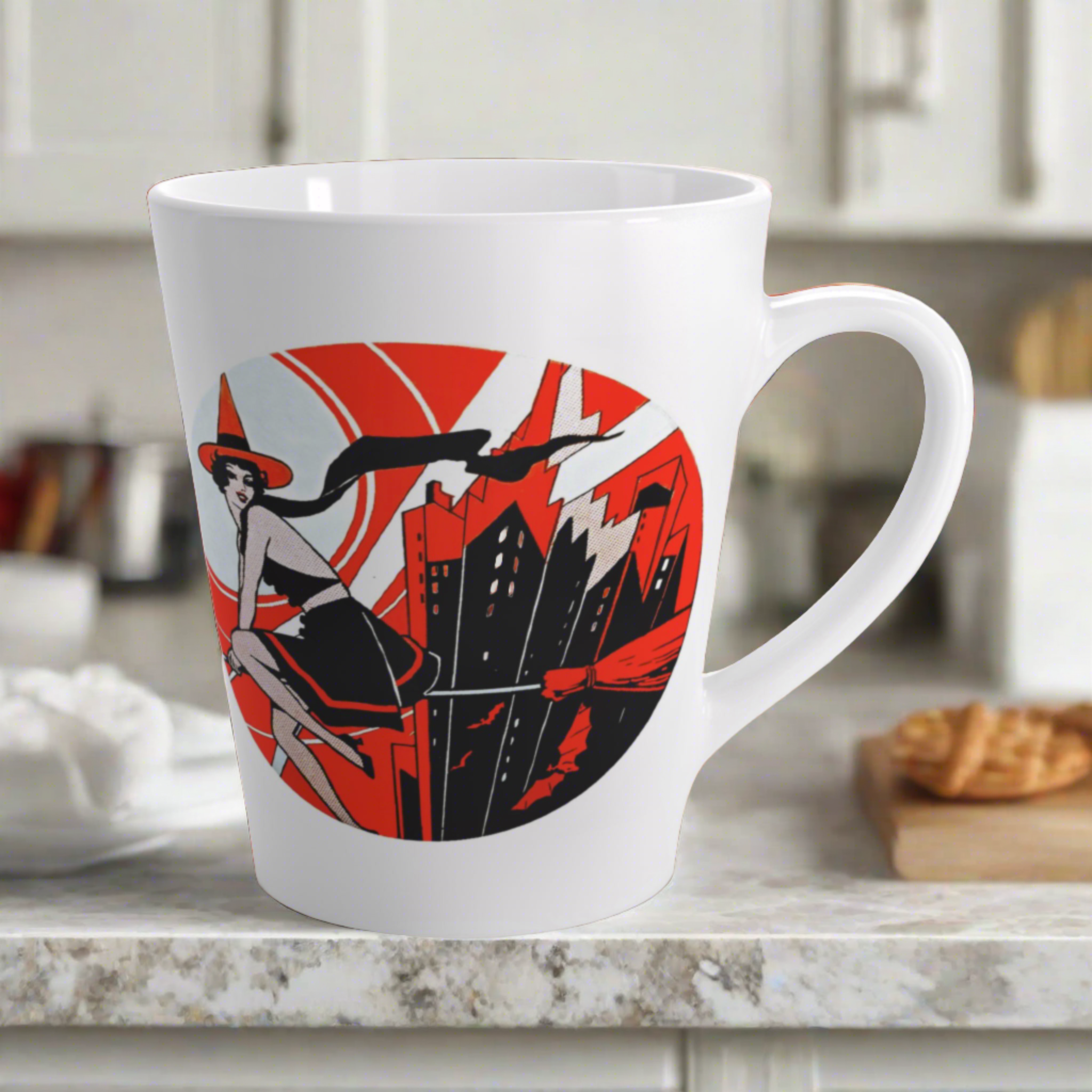 Flapper Witch Retro Deco Vintage Halloween Print Latte Coffee Mug