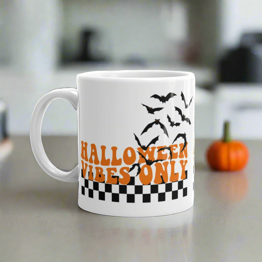 Halloween Vibes Only Bats Halloween Glossy Coffee Mug