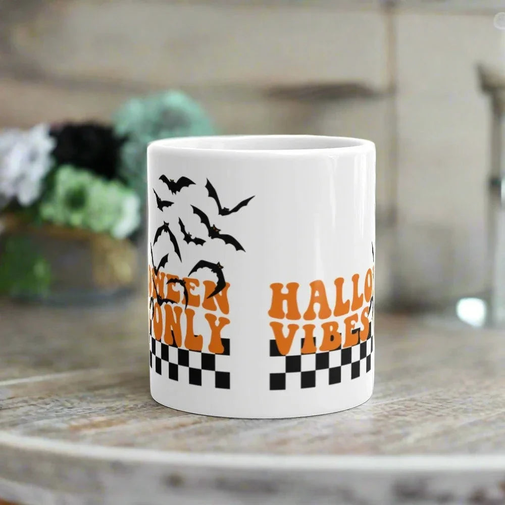 Halloween Vibes Only Bats Halloween Glossy Coffee Mug