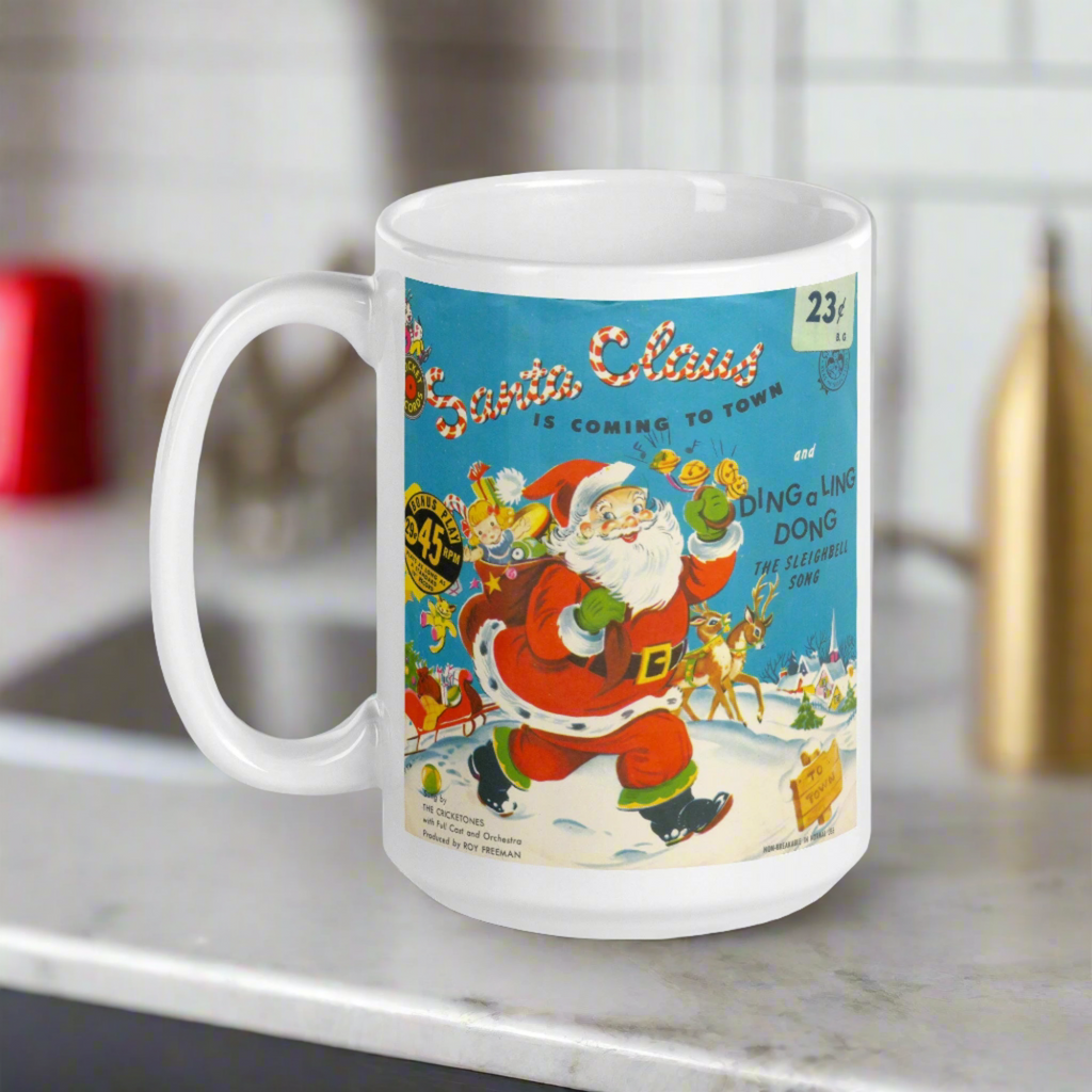 Santa Claus Is Coming To Town Record Cover Retro Christmas Glossy Coffee Mug