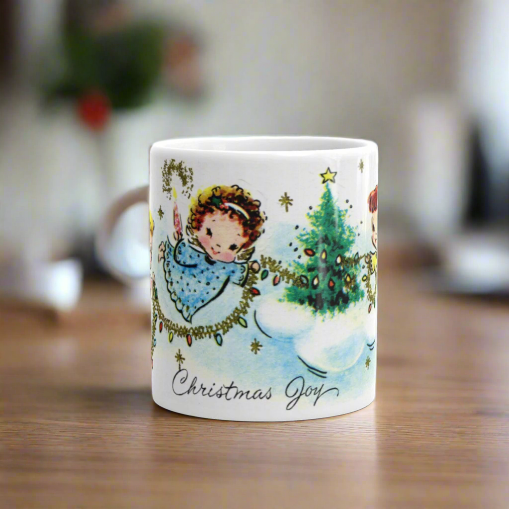 Christmas Joy Angels Mid Century Retro Christmas Print Glossy Mug