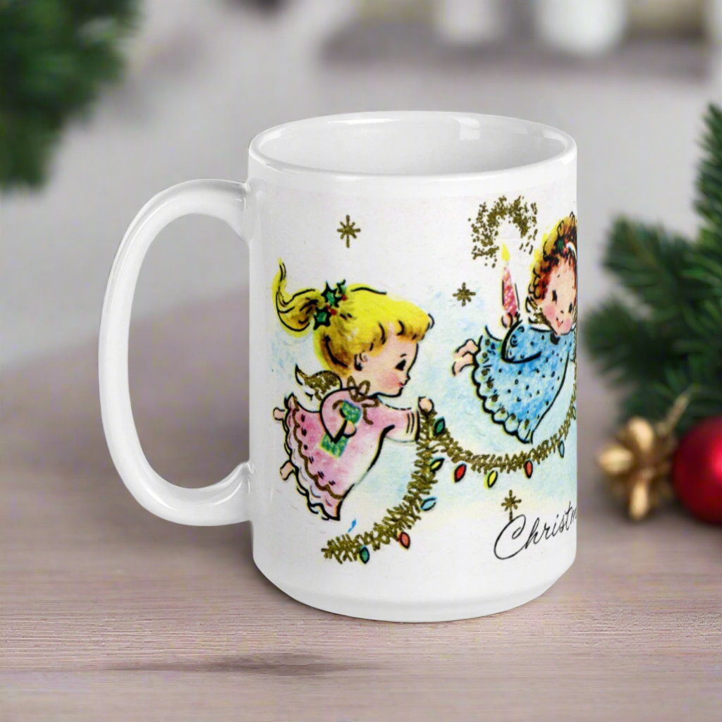 Christmas Joy Angels Mid Century Retro Christmas Print Glossy Mug