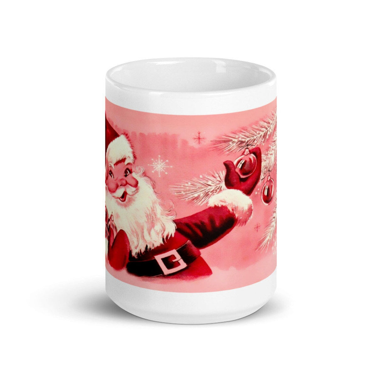 Pink Santa Mid Century Retro Christmas Print Glossy Mug
