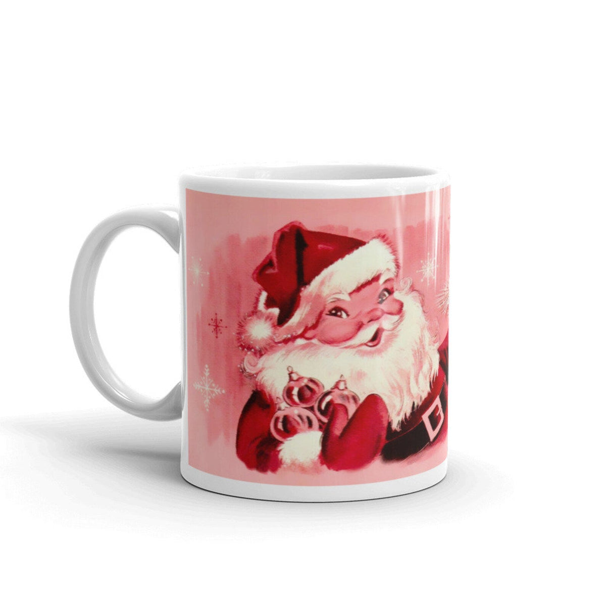 Pink Santa Mid Century Retro Christmas Print Glossy Mug