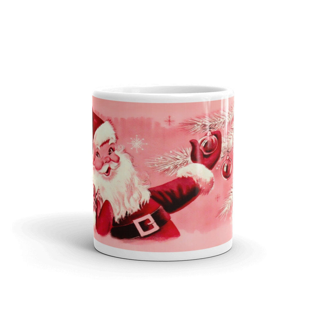 Pink Santa Mid Century Retro Christmas Print Glossy Mug