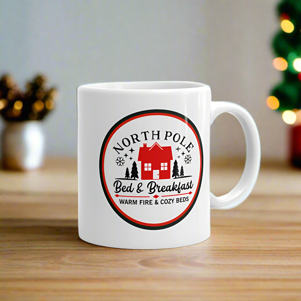 North Pole Bed And Breakfast Warm Fire And Cozy Beds Christmas Mug