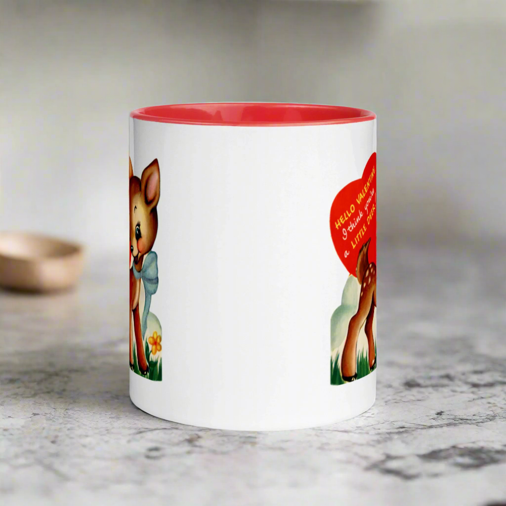 Little Deer Retro Midcentury Valentine's Day Glossy Coffee Mug