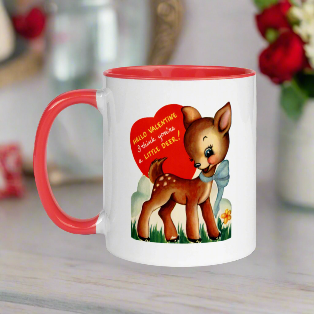Little Deer Retro Midcentury Valentine's Day Glossy Coffee Mug