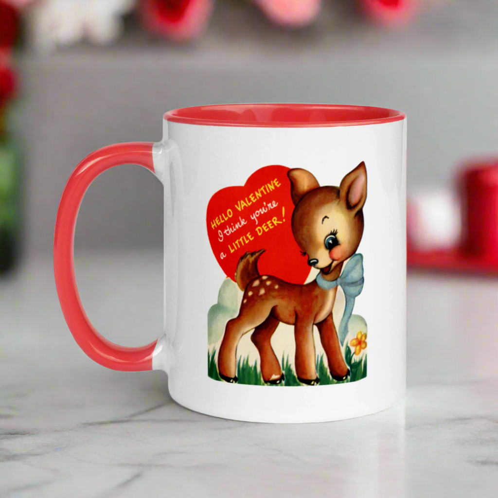 Little Deer Retro Midcentury Valentine's Day Glossy Coffee Mug