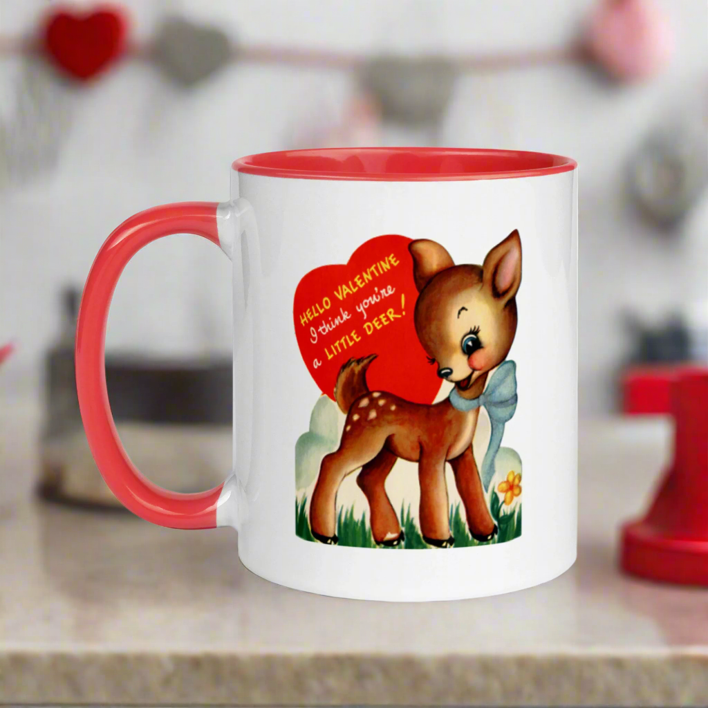 Little Deer Retro Midcentury Valentine's Day Glossy Coffee Mug