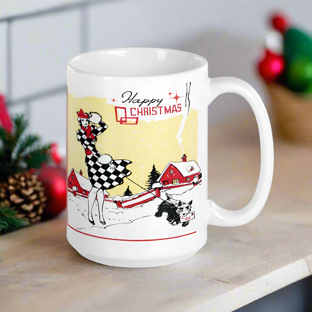 Happy Christmas Deco Midcentury Retro Glossy Coffee Mug