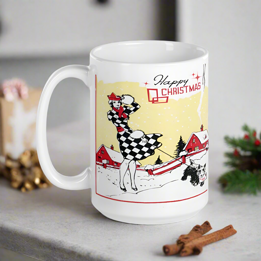 Happy Christmas Deco Midcentury Retro Glossy Coffee Mug