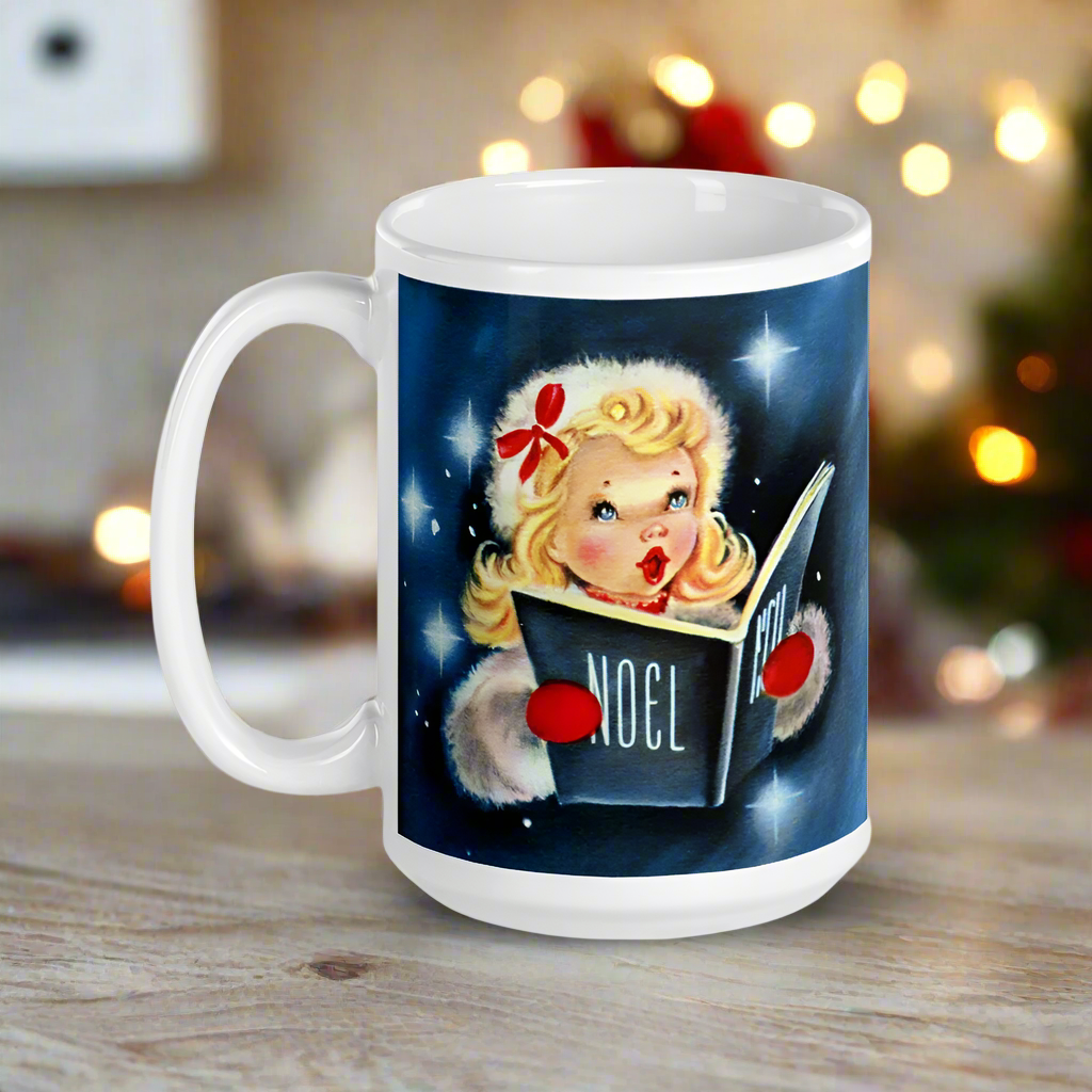 Noel Christmas Caroler Mid Century Retro Christmas Glossy Coffee Mug