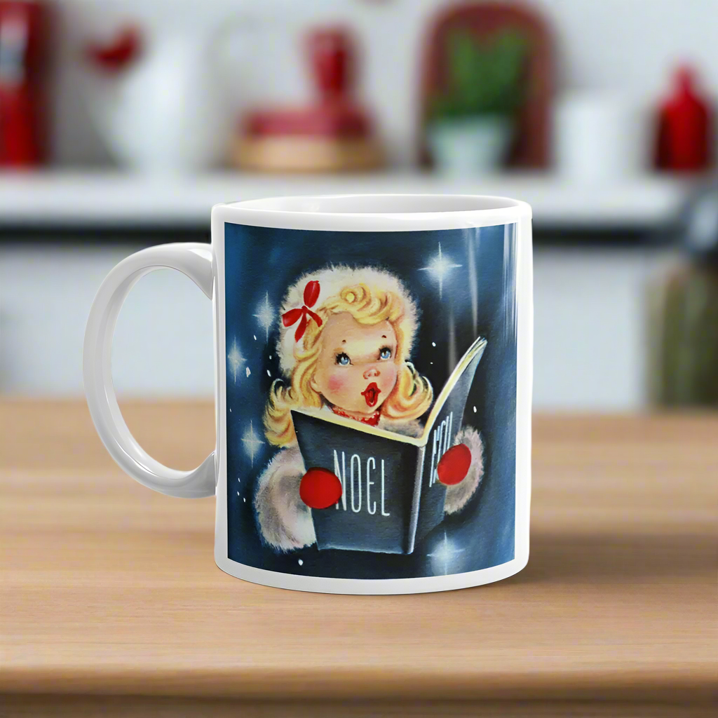 Noel Christmas Caroler Mid Century Retro Christmas Glossy Coffee Mug