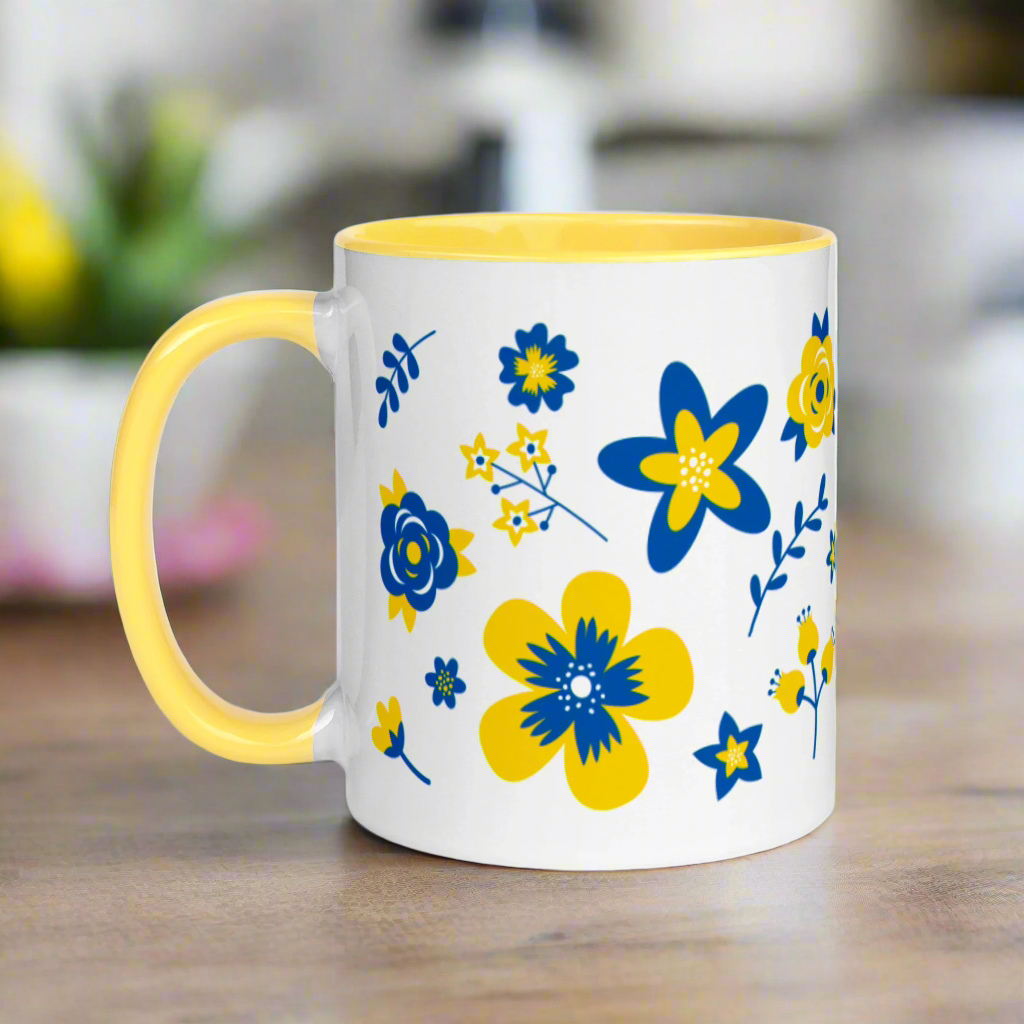 Ukrainian Country Flowers Yellow Lined Mug