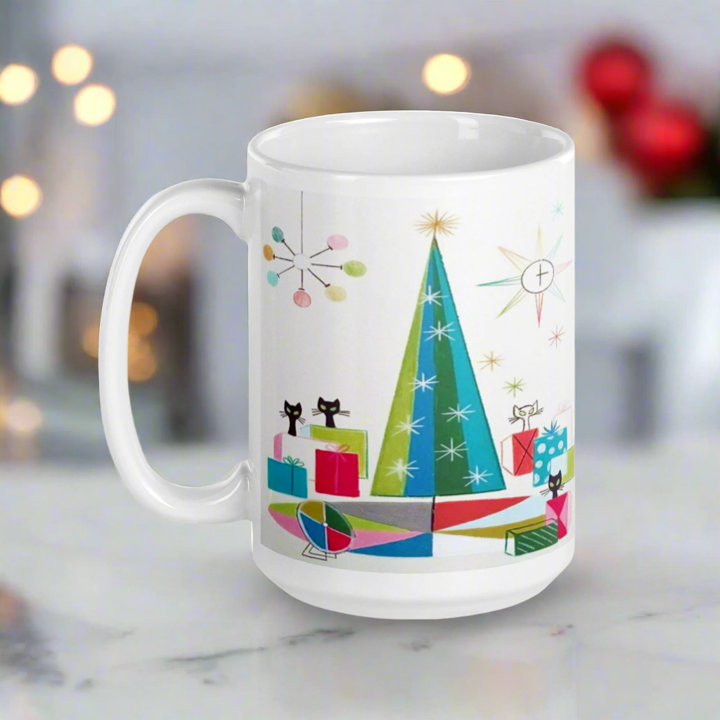 Midcentury Atomic Cats Retro Christmas Glossy Coffee Mug