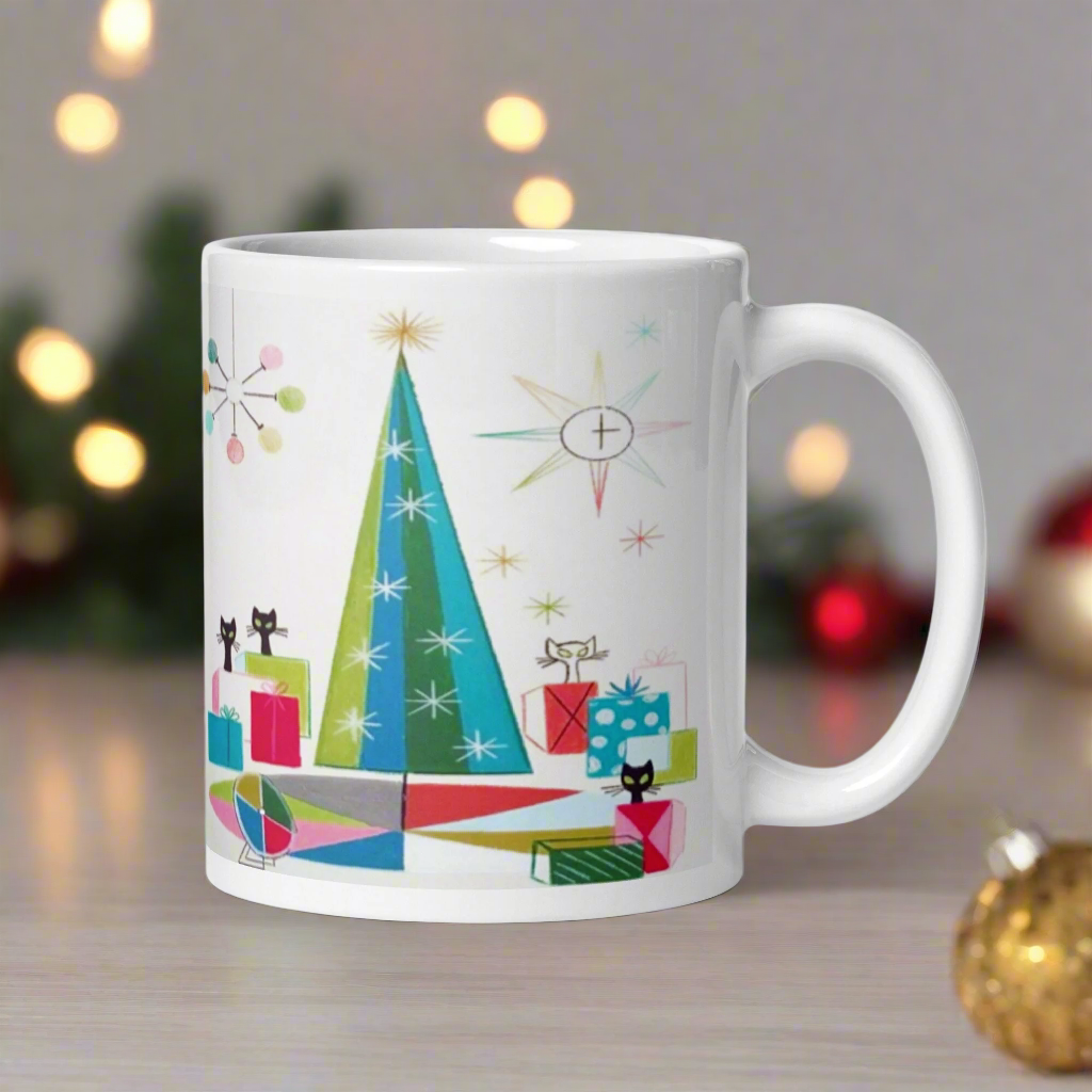 Midcentury Atomic Cats Retro Christmas Glossy Coffee Mug