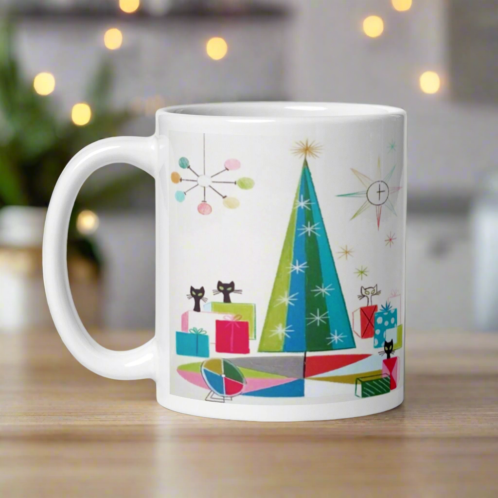 Midcentury Atomic Cats Retro Christmas Glossy Coffee Mug