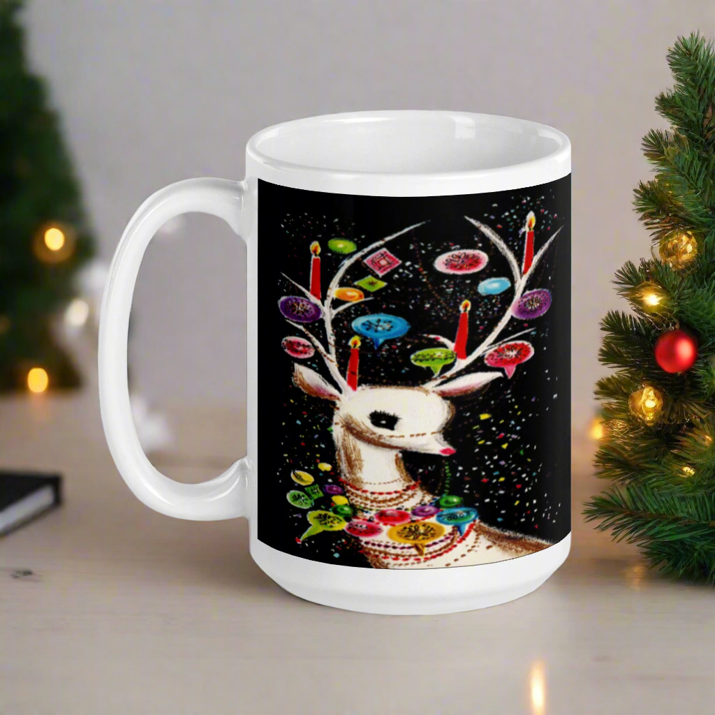 Reindeer With Christmas Ornaments Midcentury Retro Glossy Coffee Mug