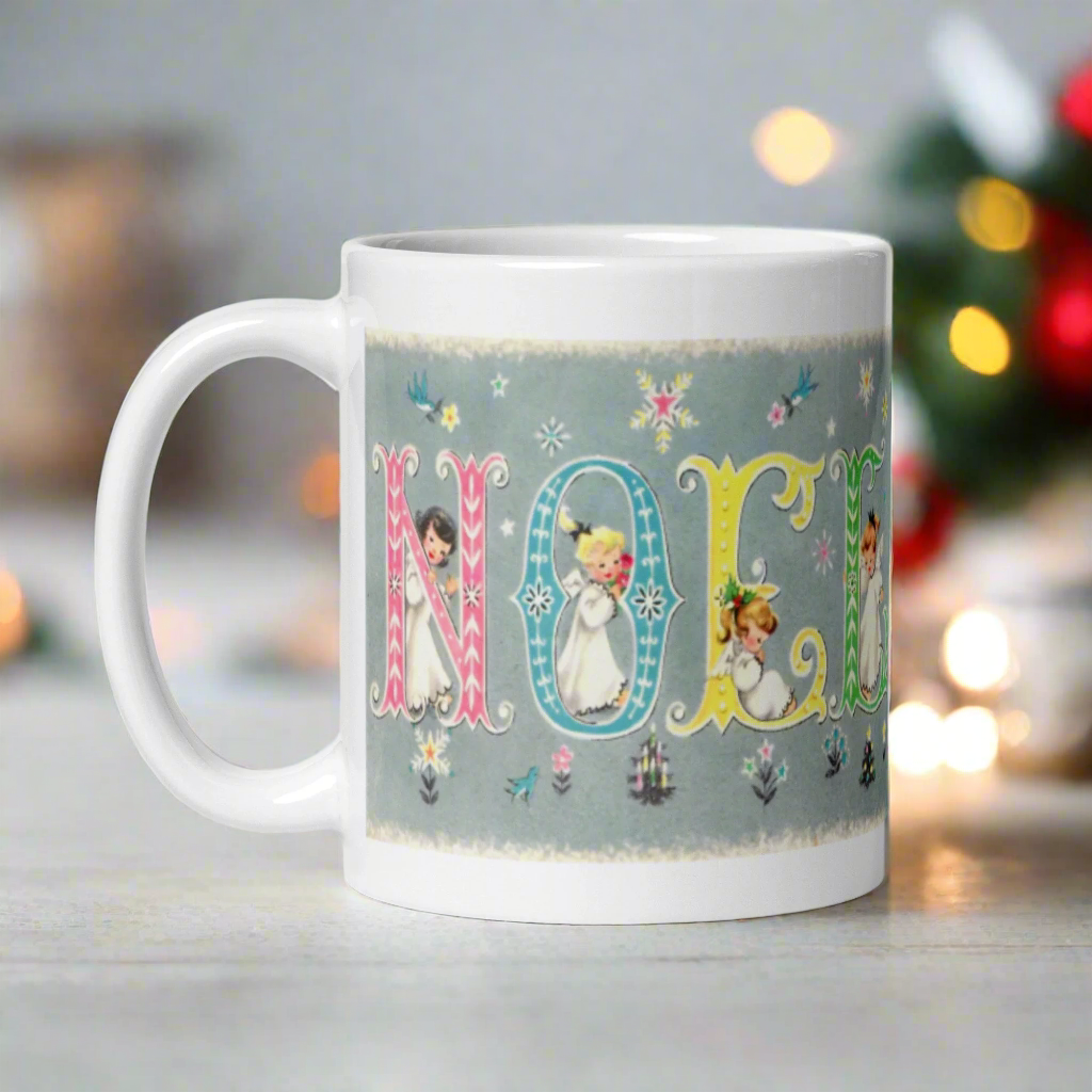 Noel Christmas Angels Mid Century Retro Christmas Glossy Coffee Mug