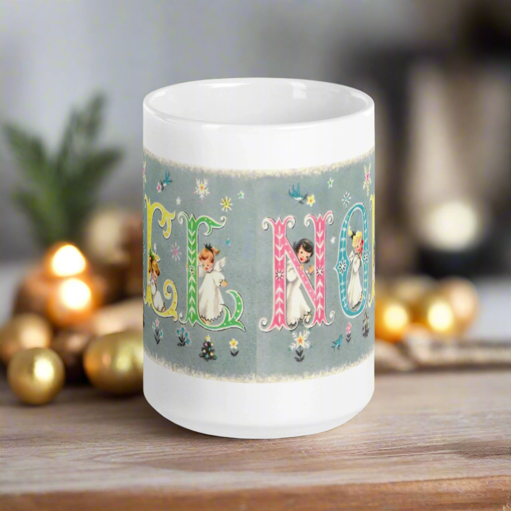 Noel Christmas Angels Mid Century Retro Christmas Glossy Coffee Mug