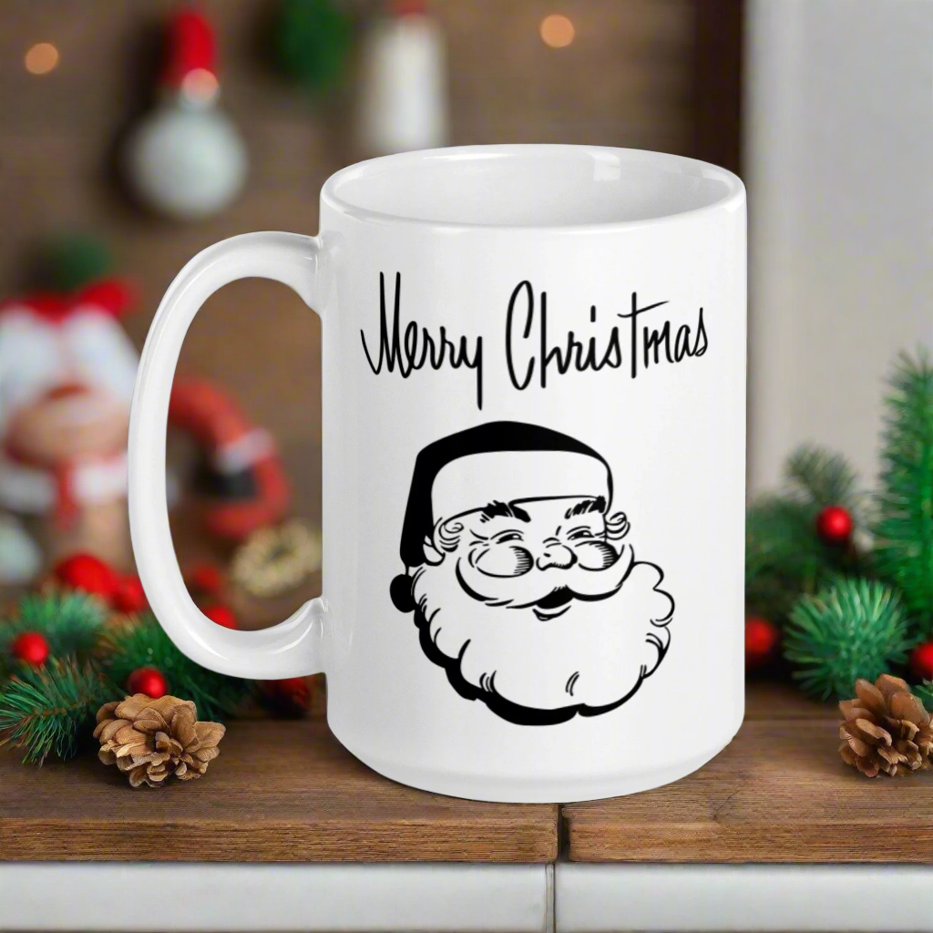 Merry Christmas Santa Mid-Century Retro Glossy Coffee Mug