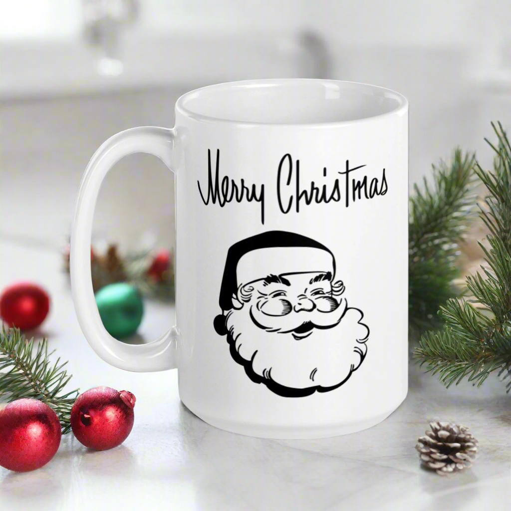 Merry Christmas Santa Mid-Century Retro Glossy Coffee Mug
