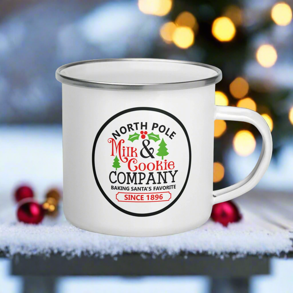 North Pole Milk & Cookie Company Christmas Hot Chocolate Camping Enamel Mug