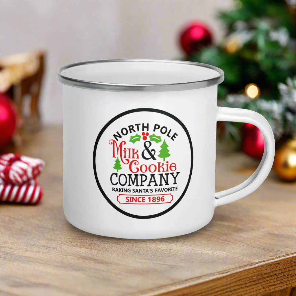 North Pole Milk & Cookie Company Christmas Hot Chocolate Camping Enamel Mug