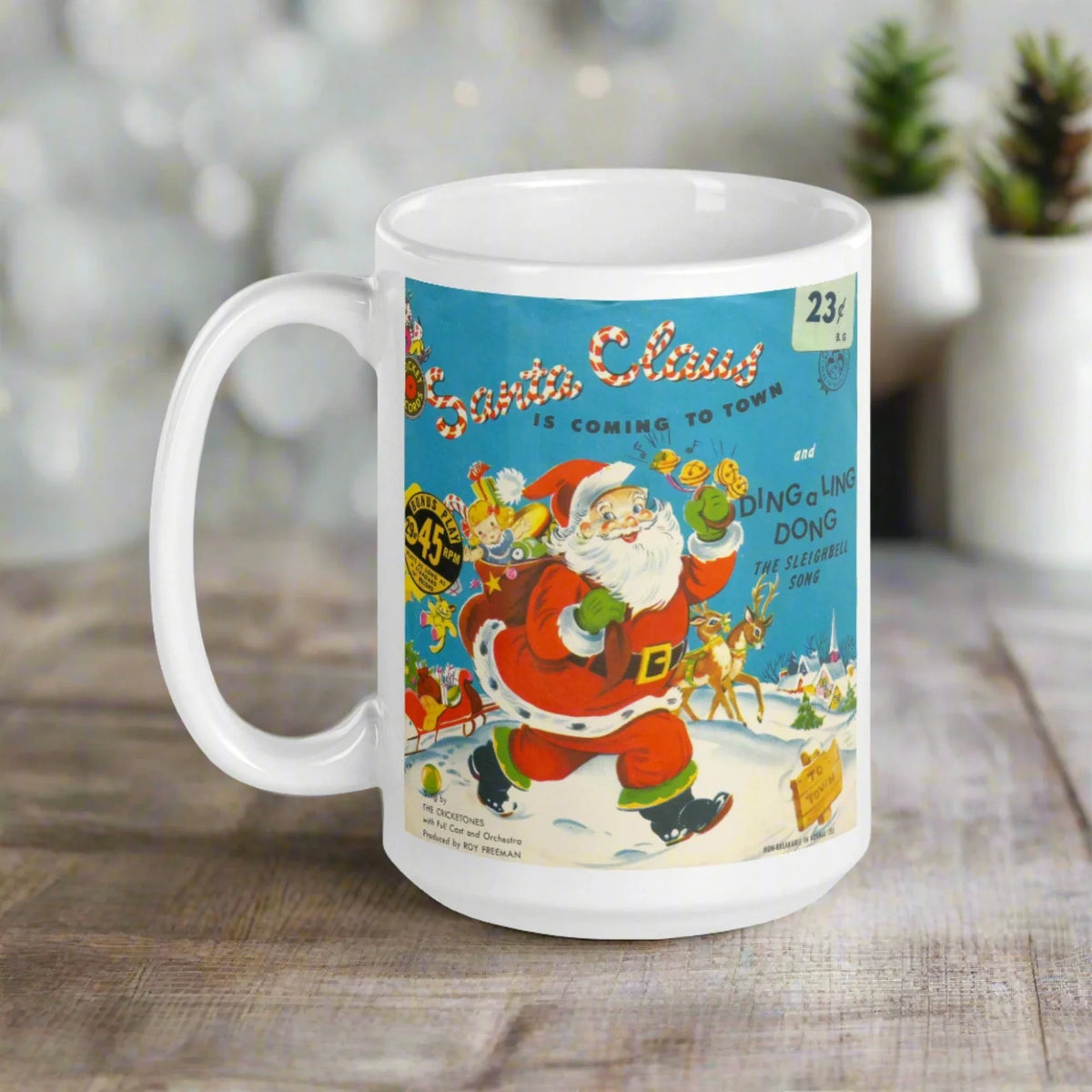 Santa Claus Is Coming To Town Record Cover Retro Christmas Glossy Coffee Mug
