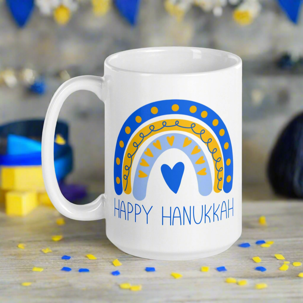 Happy Hanukkah Boho Rainbow Glossy Coffee Mug