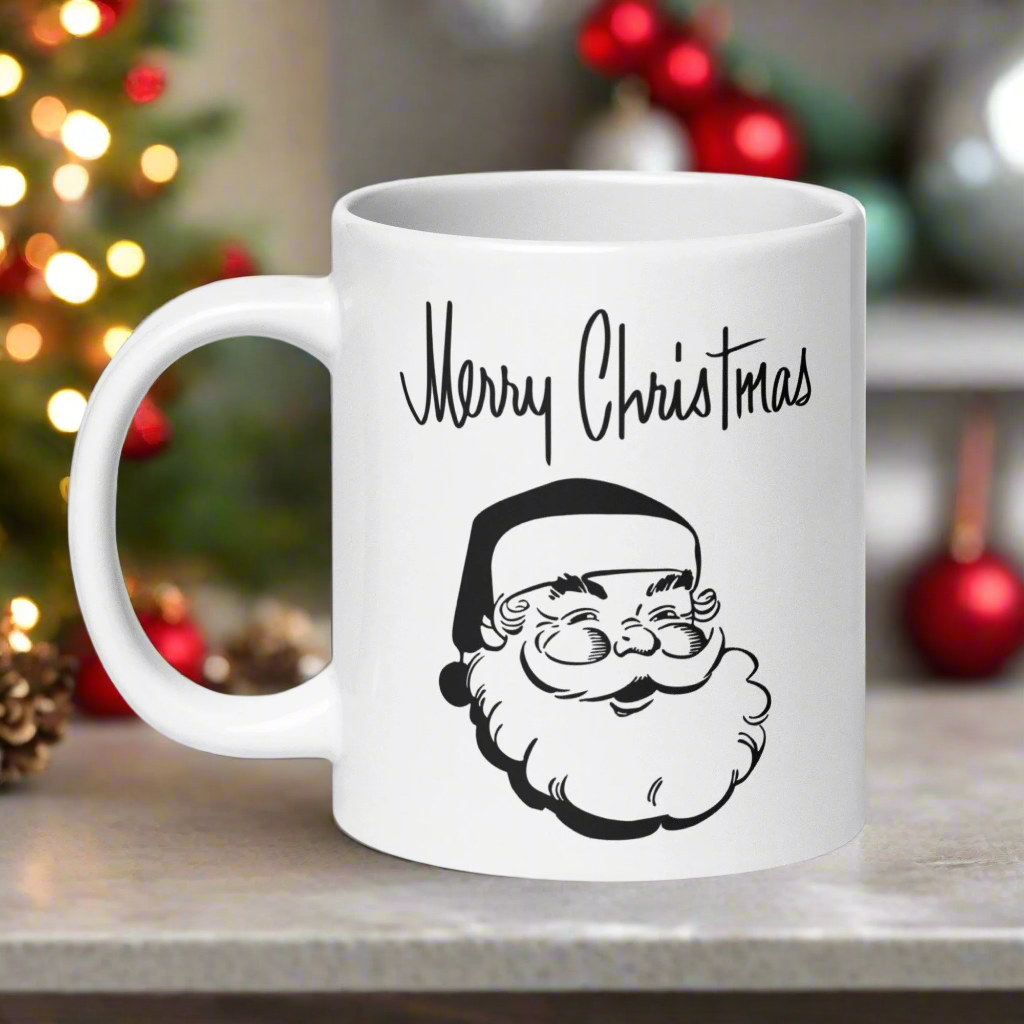 Merry Christmas Santa Mid-Century Retro Glossy Coffee Mug