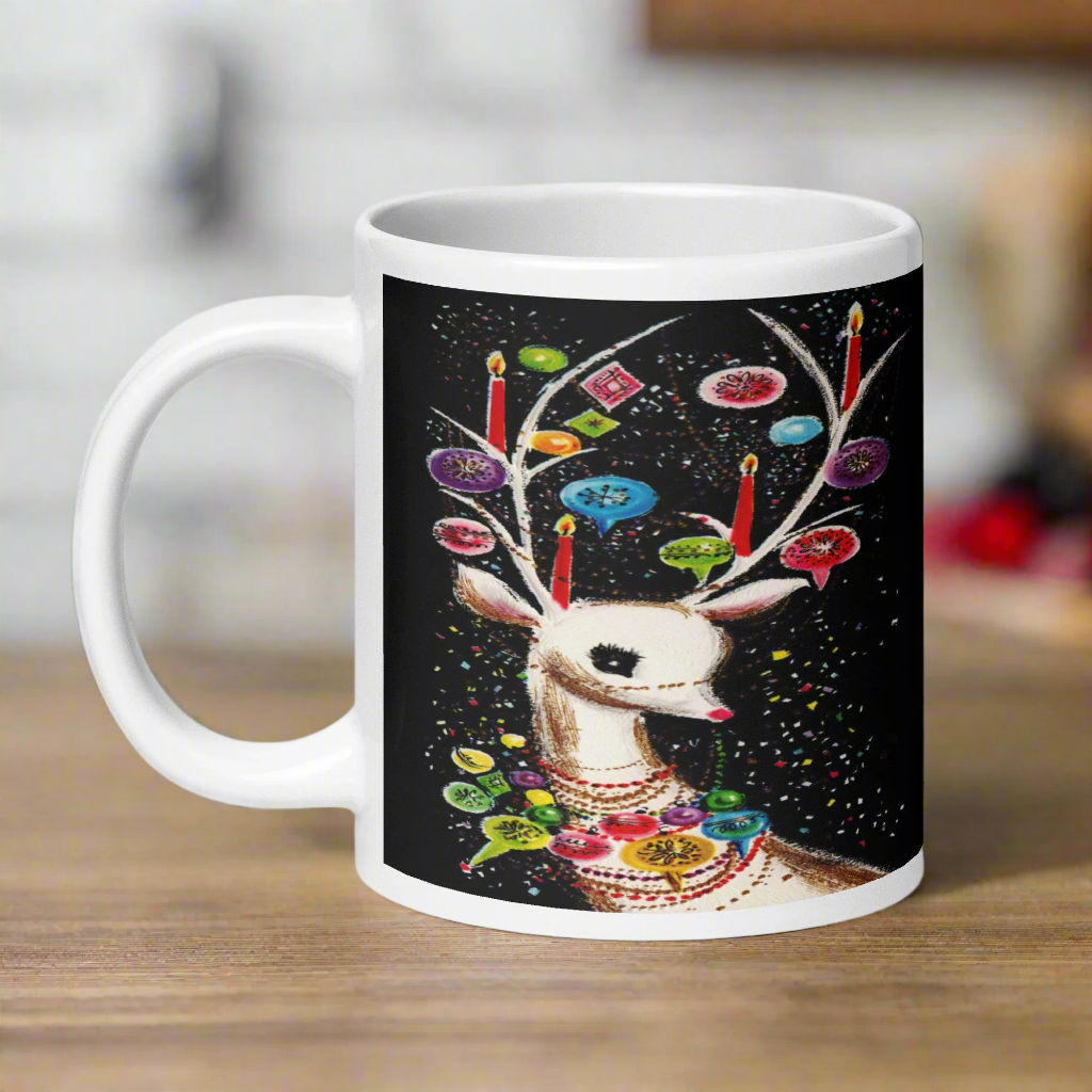 Reindeer With Christmas Ornaments Midcentury Retro Glossy Coffee Mug
