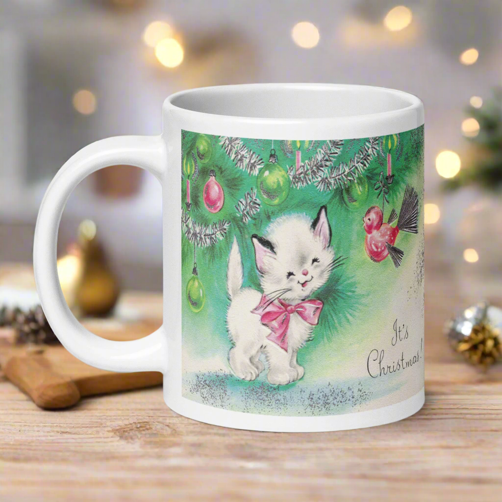 Christmas Kitten Mug Midcentury Retro Glossy Mug