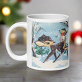Fawn Baby Deer With Bird In Snow Retro Winter Christmas Glossy Coffee Mug
