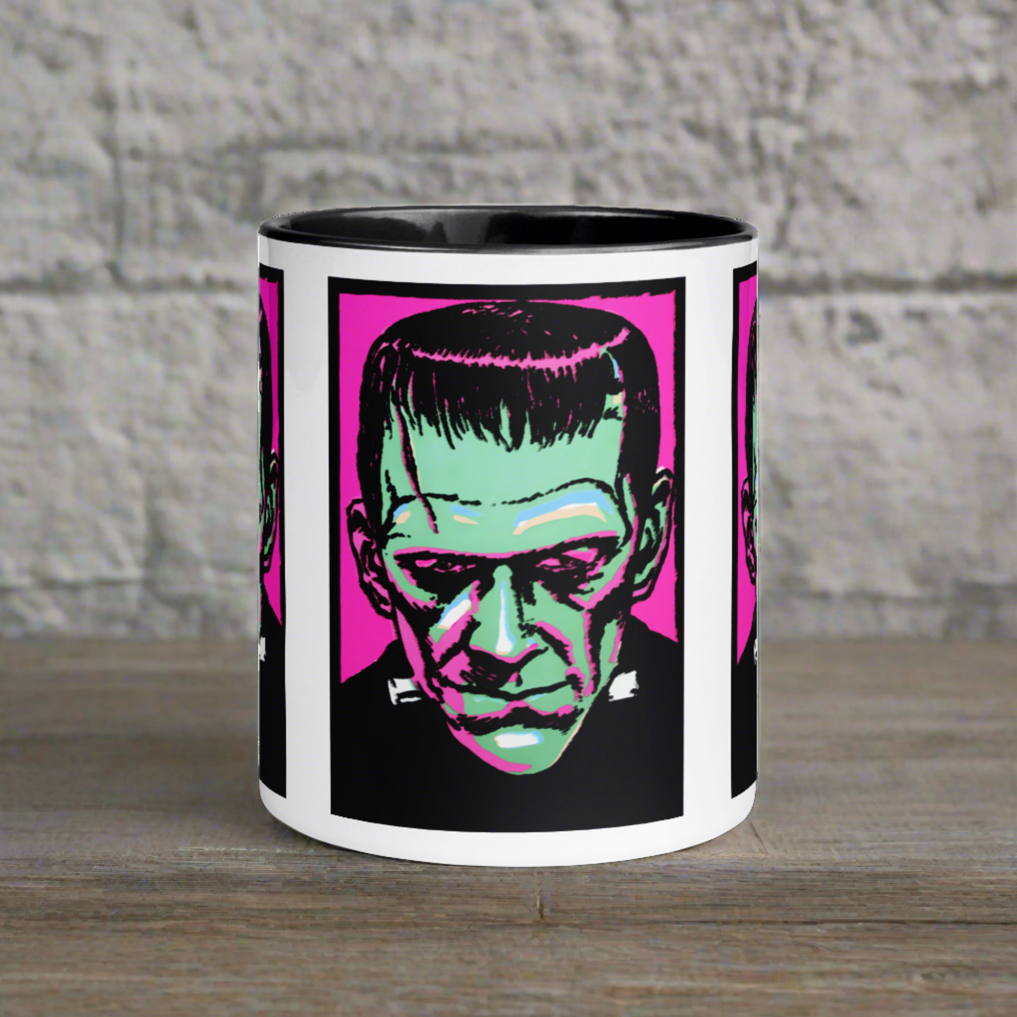 Frankenstein Monster Retro Halloween Print Lined Black Glossy Halloween Mug