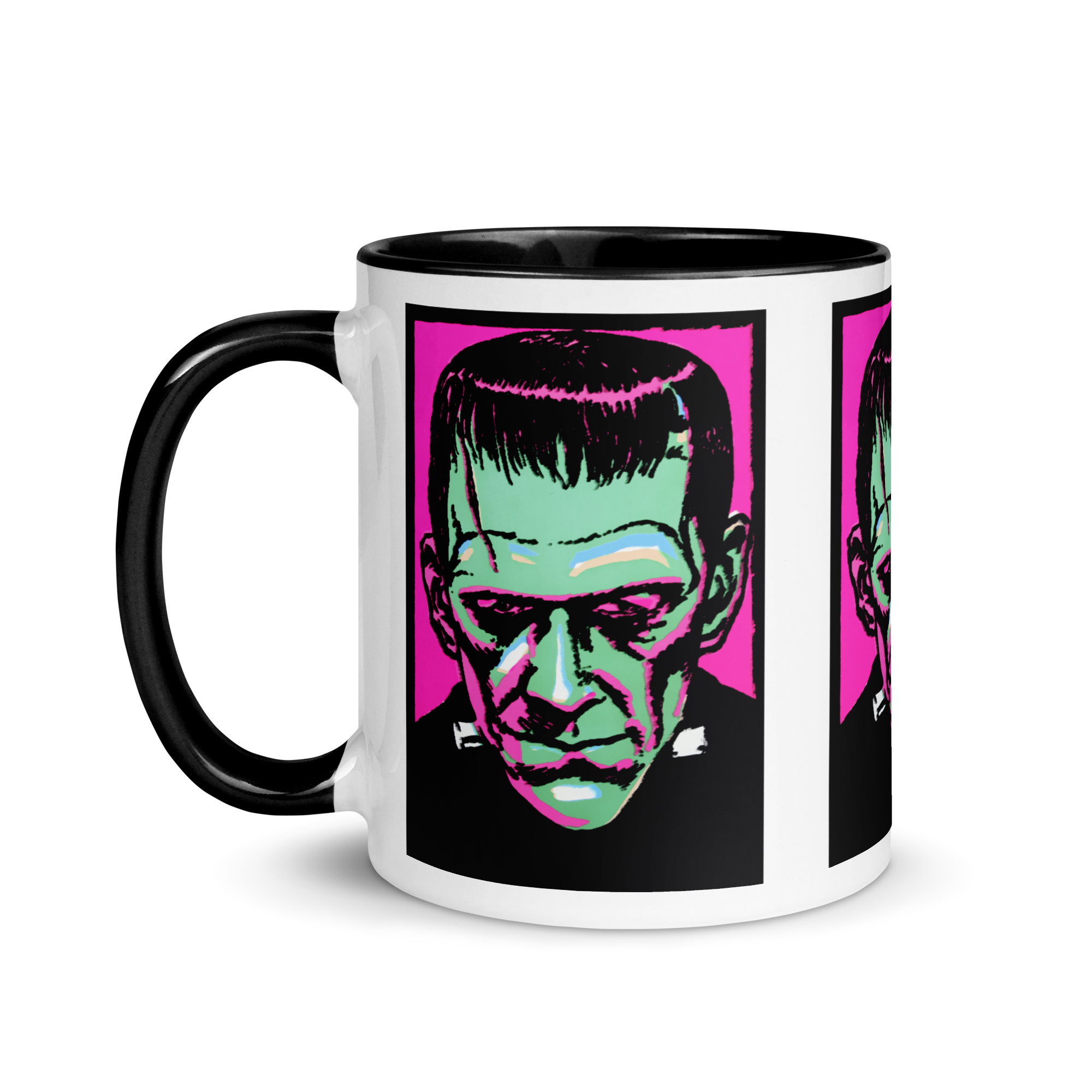 Frankenstein Monster Retro Halloween Print Lined Black Glossy Halloween Mug