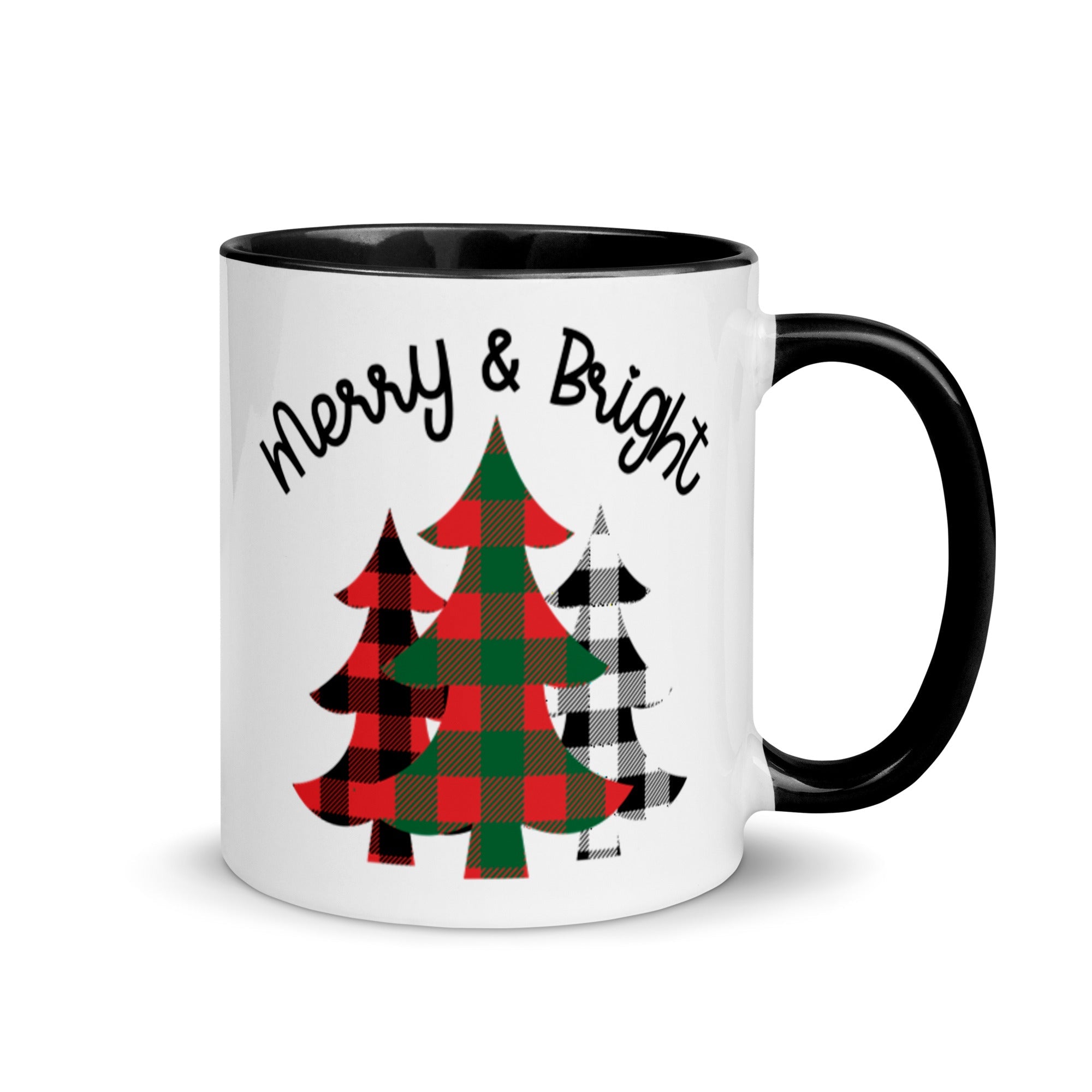 Merry And Bright Buffalo Checkered Lined Red Christmas Glossy Mug