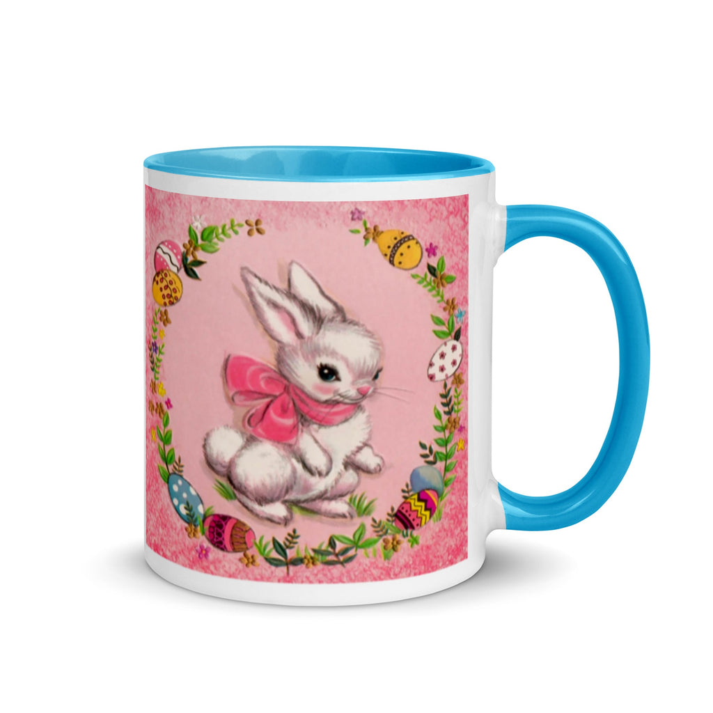 Easter Bunny Coffee Mug - Lined Pink or Blue Ceramic Mug - Kitschy Cute Spring Gift