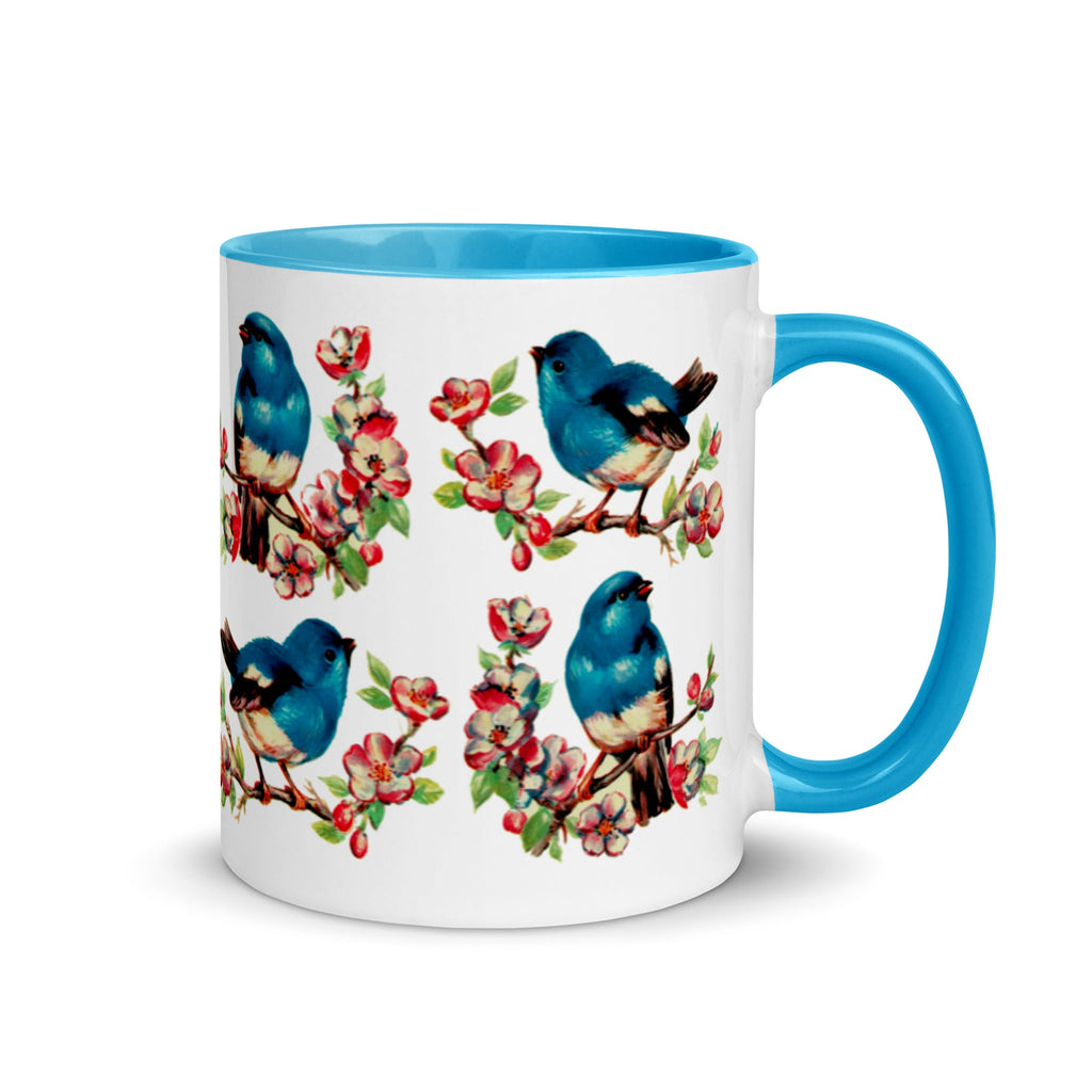 Retro Bluebirds Lined Glossy Mug
