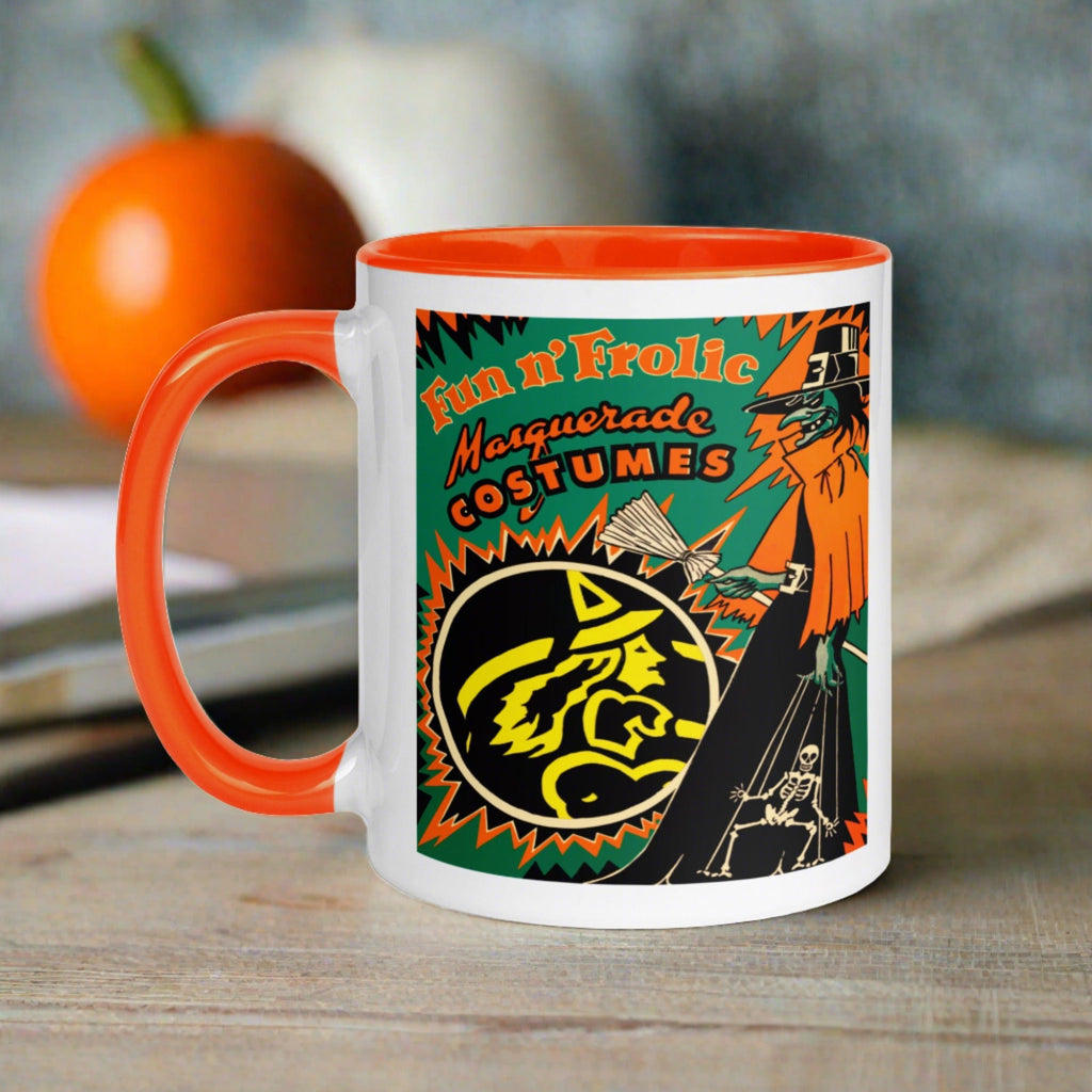 Fun n' Frolic Masquerade Costume Green Witch Orange Lined Halloween Mug